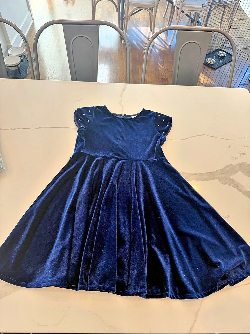 Florence Eiseman Stretch Velvet Dress With Pearls Girls 7 Blue